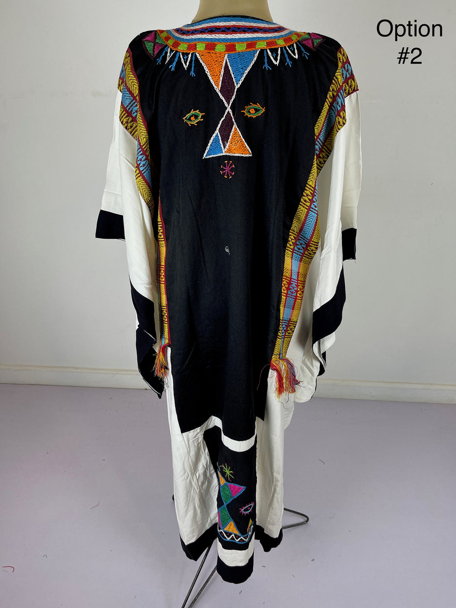 Black/white siwa hand embroidered Kaftan, Plus size caftans for women, Loose fit butterfly style dress, Egyptian cotton, kaftans womens