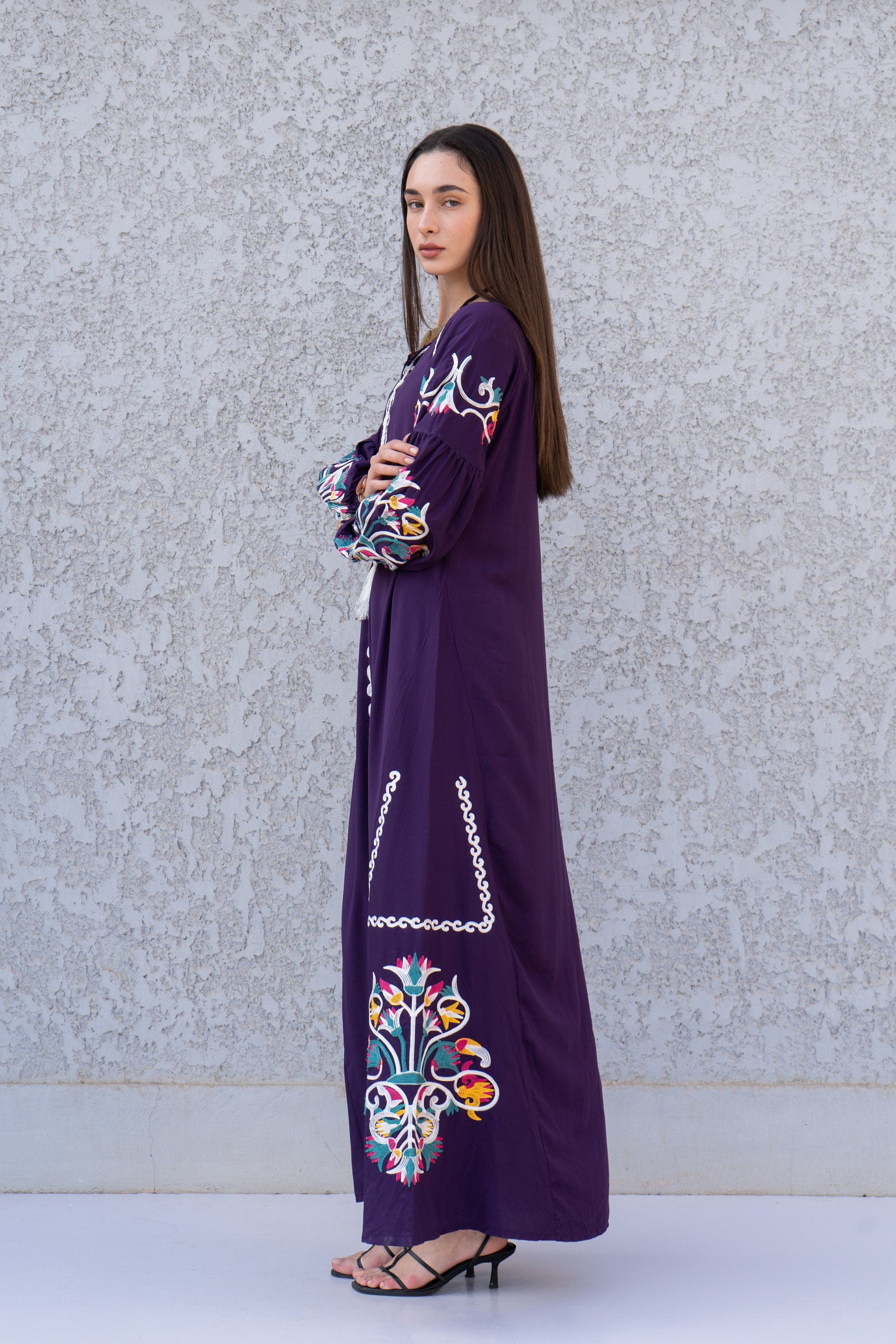 Yellow-Purple Short Kaftan Dress main image 0