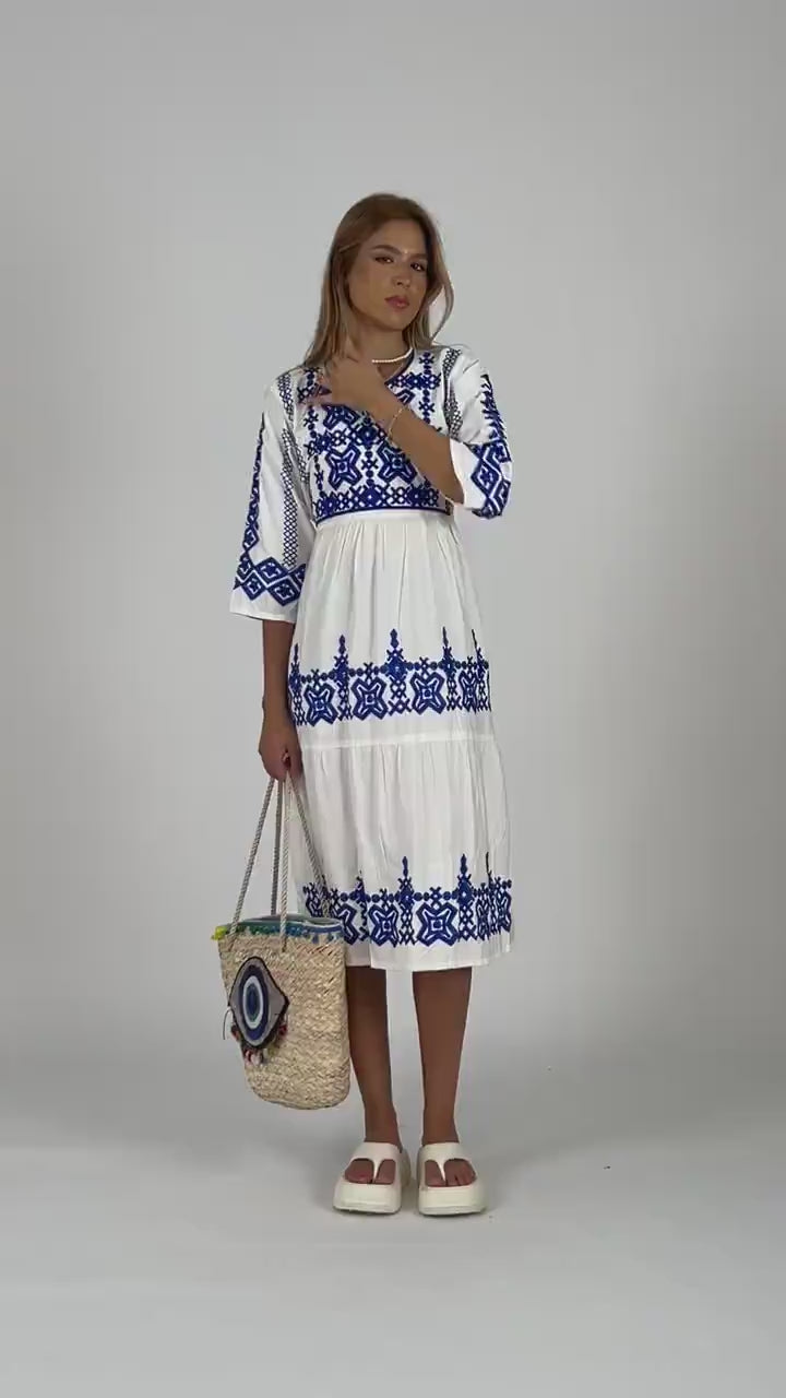 White Tunic embroidered kaftan, Bohemian embroidery tunic dress, beaut   Gipci