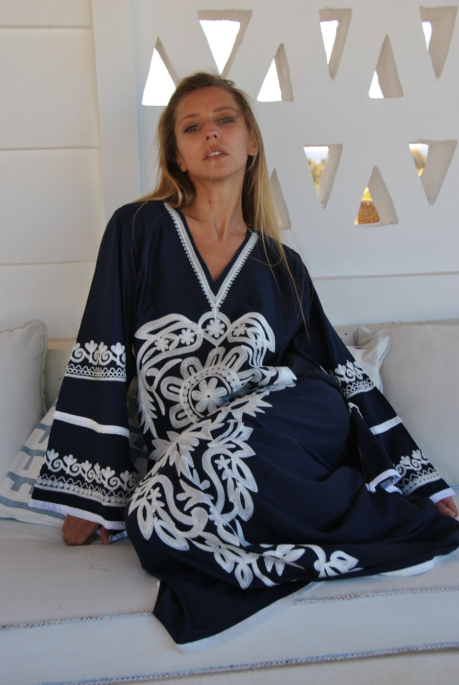 Stunning Navy Blue embroidered Caftan, wide sleeve caftan for women, embroidered Caftan dress, Caftan maxi dress, Caftans for women, Caftans