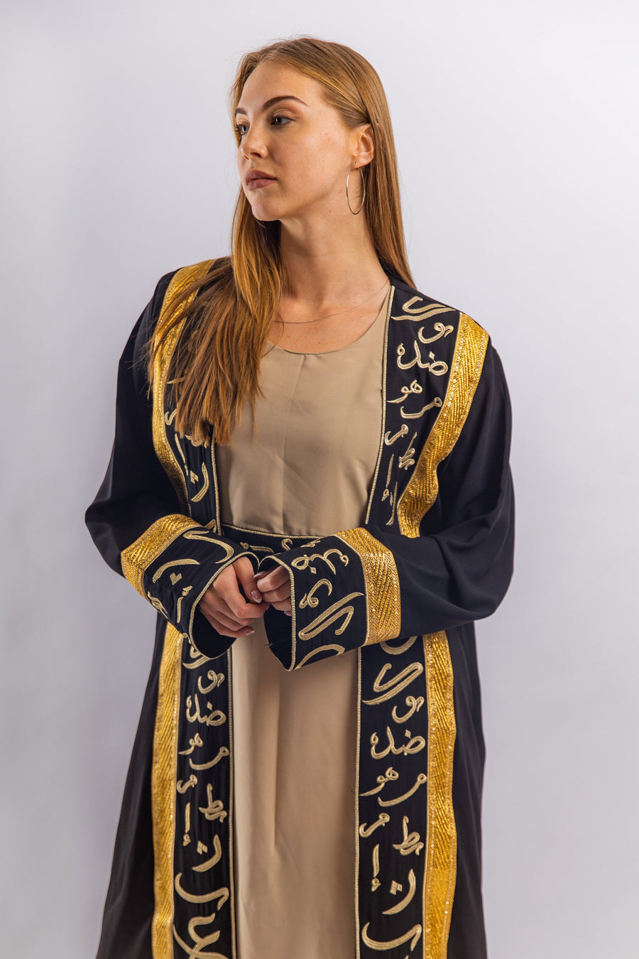 Arabic letters Embroidered Abaya set, Luxurious Abaya, Cotton Abaya, Summer abaya, women's abaya, Embroidered Abaya, Dressy Abaya