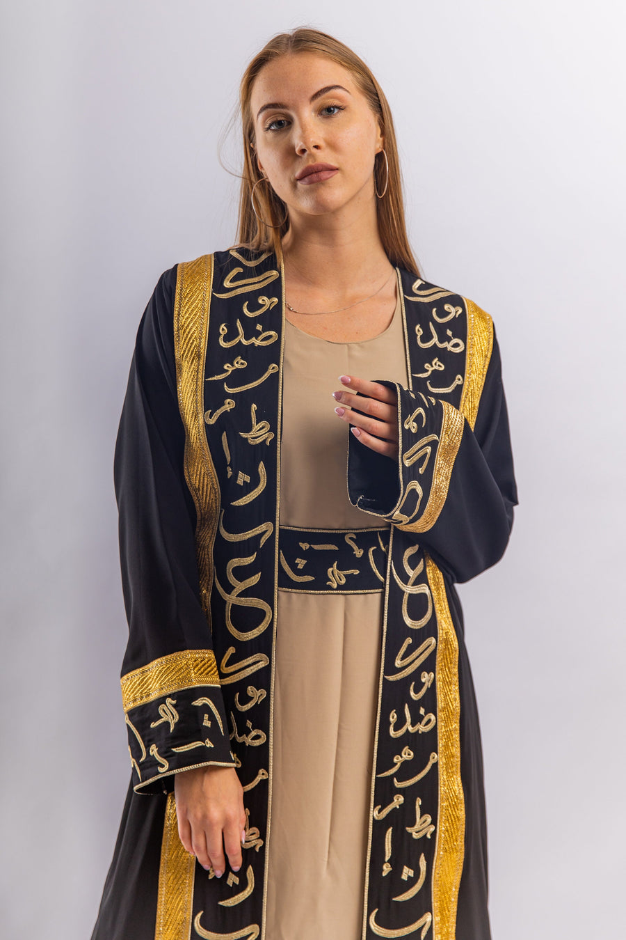 Arabic letters Embroidered Abaya set, Luxurious Abaya, Cotton Abaya, Summer abaya, women's abaya, Embroidered Abaya, Dressy Abaya