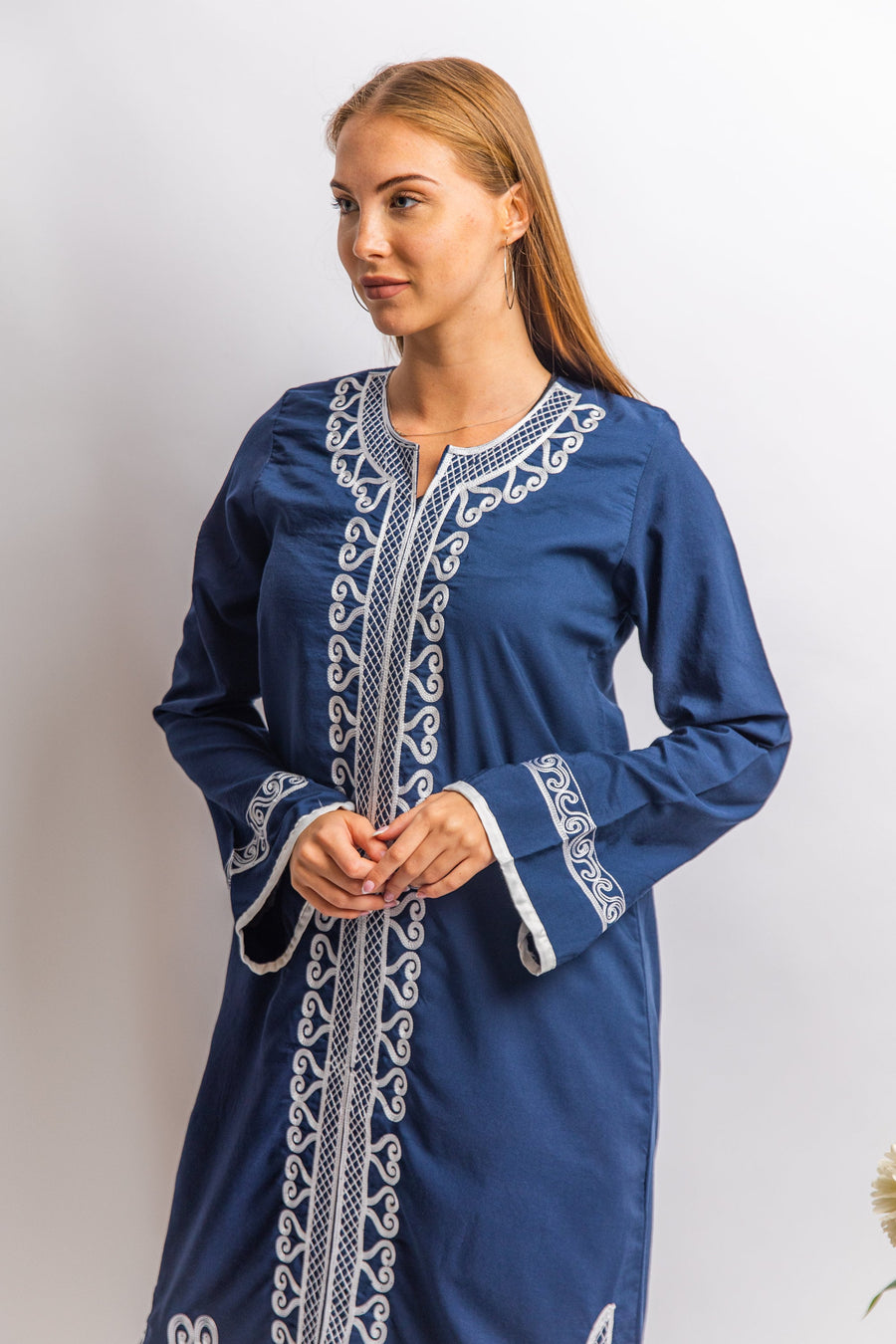 Navy blue Autumn / Winter Bohemian Maxi kaftan dress, Long sleeve cotton caftan, Chic embroidered caftan, Egyptian cotton, caftans for women
