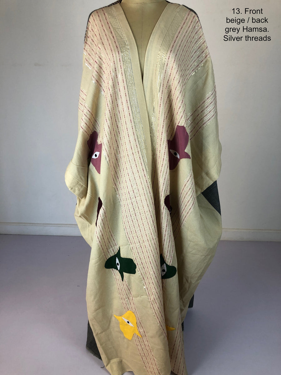 Evil eye hand loomed Abaya, Fuchsia Green Wool abaya for women, embroidered Abaya, Abayas, Embroidered Kimono, Kimonos for women, Kimonos