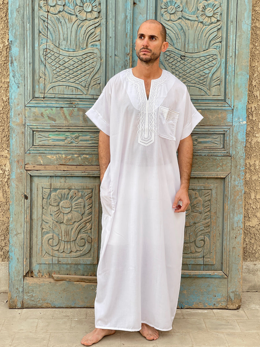 White embroidered cotton mens caftan, caftan, Cotton men caftan, caftans for men,  men clothing, gift for men, husband gift, gift for him