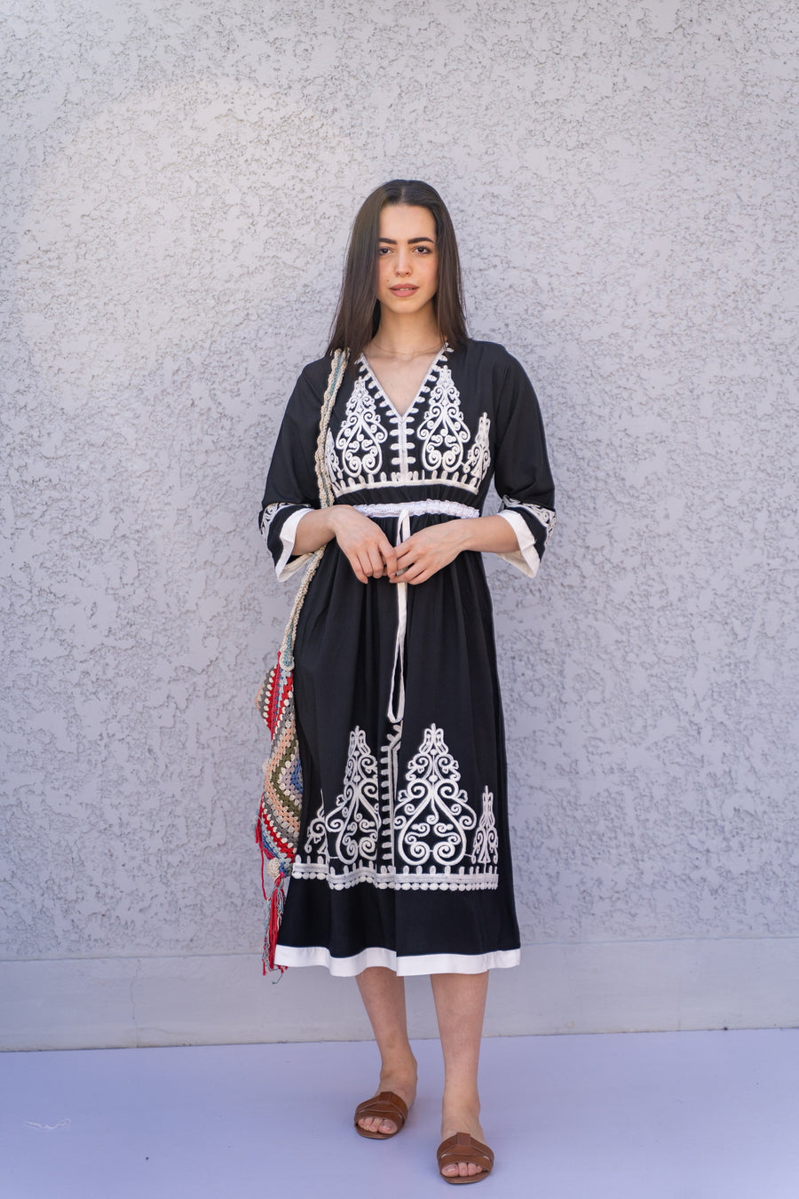 Black Tunic embroidered kaftan, Bohemian embroidery tunic dress, embroidered tunic kaftan, Egyptian cotton. Summer, casual, home dress