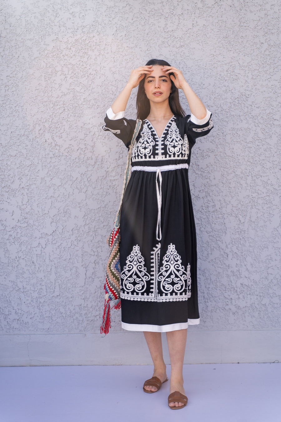 Black Tunic embroidered kaftan, Bohemian embroidery tunic dress, embroidered tunic kaftan, Egyptian cotton. Summer, casual, home dress