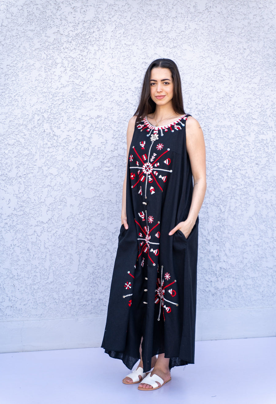 Bohemian Black linen caftan dress, Siwa embroidered kaftan dress, boho caftan, Summer Kaftan, Linen Caftans for women, caftans for women