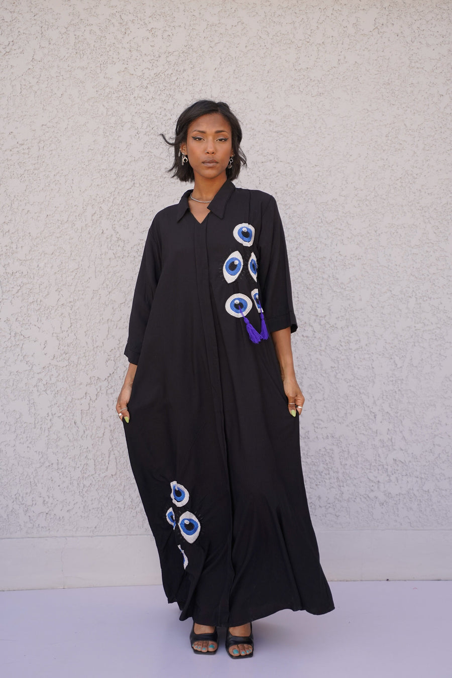 Black eye of horus caftan, embroidered Cotton caftan, African women clothing, Boho caftan dress, caftans for women, Boho summer caftan
