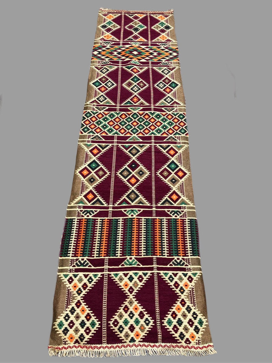 Kilim Runner, Red Bohemian bright colored rug, Oriental Geometric patterns rug, 2.3' x 9.3' (68cm x 285cm)