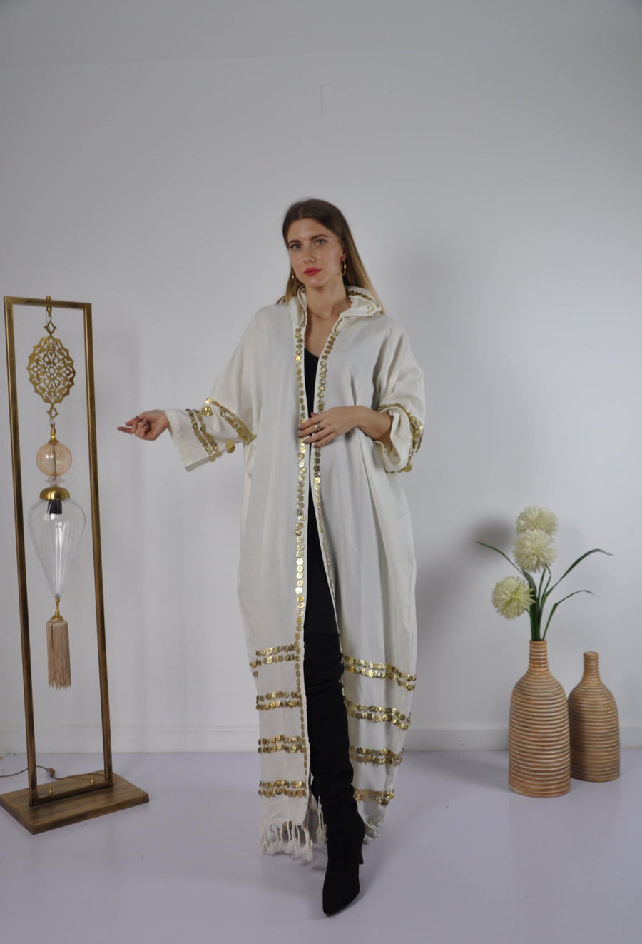 Off white Vintage Moroccan Kimono, Handmade Abaya, Summer Abaya, Hooded kimono, Light wool / cotton Kimono, Abaya, Plus size kimono