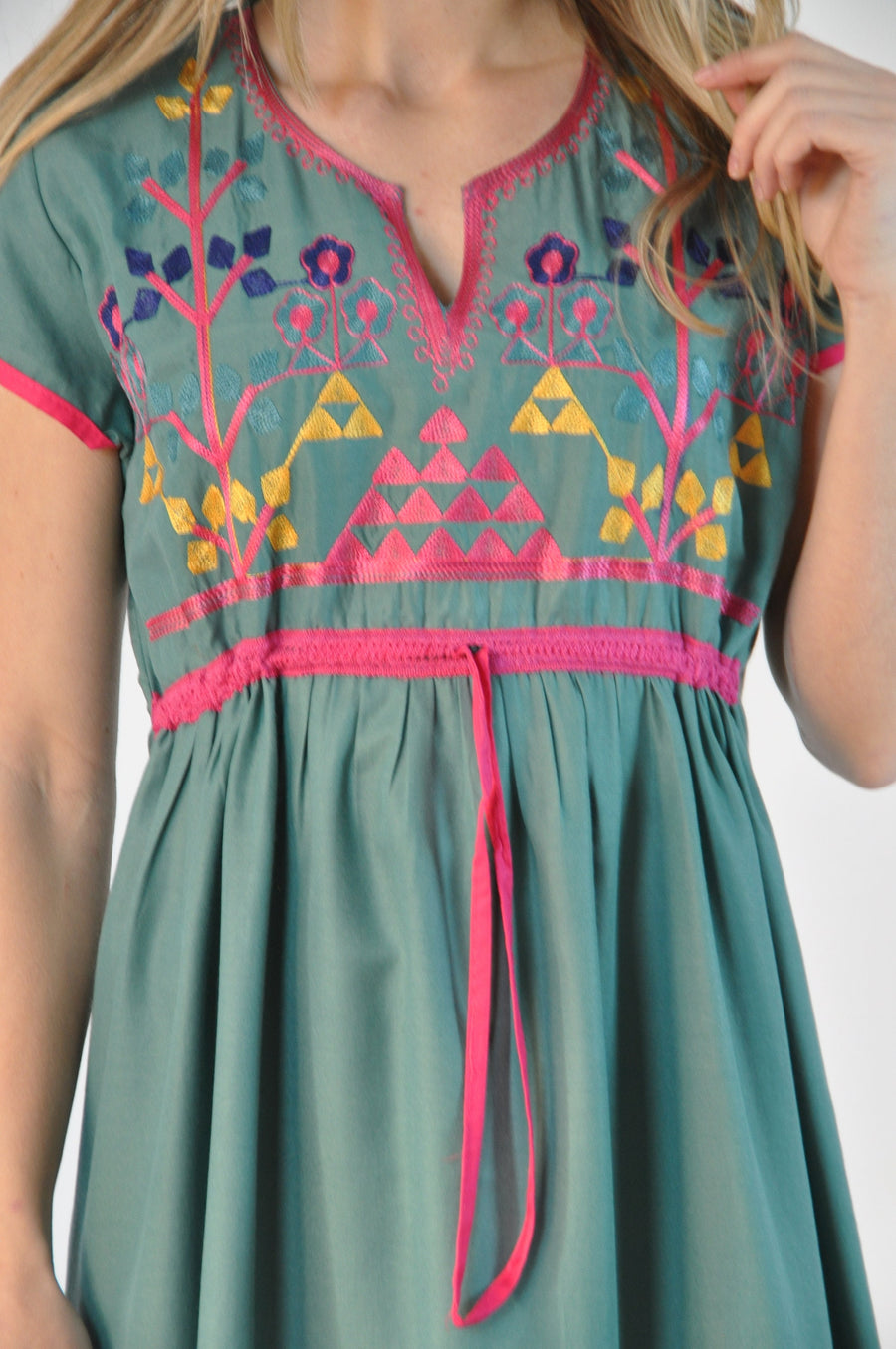 Green cotton Tunic embroidered kaftan dress, Boho embroidery tunic dress, Green Summer tunic, beach tunic, resorts tunic, Gypsy dress