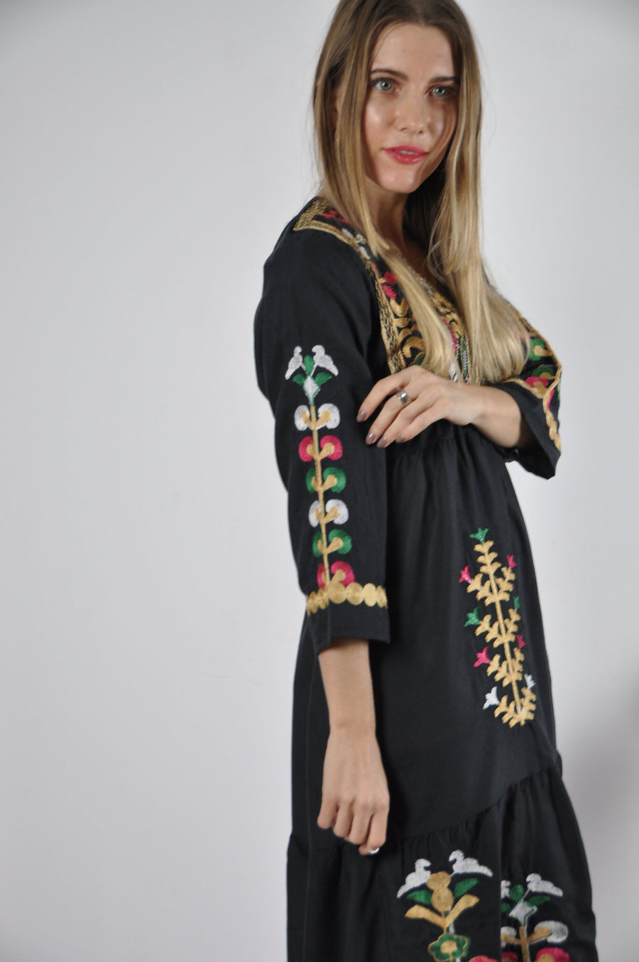 Short Black Tunic dress, Boho embroidery tunic kaftan, Short Tunic dress, Summer tunic, boho tunic dress,