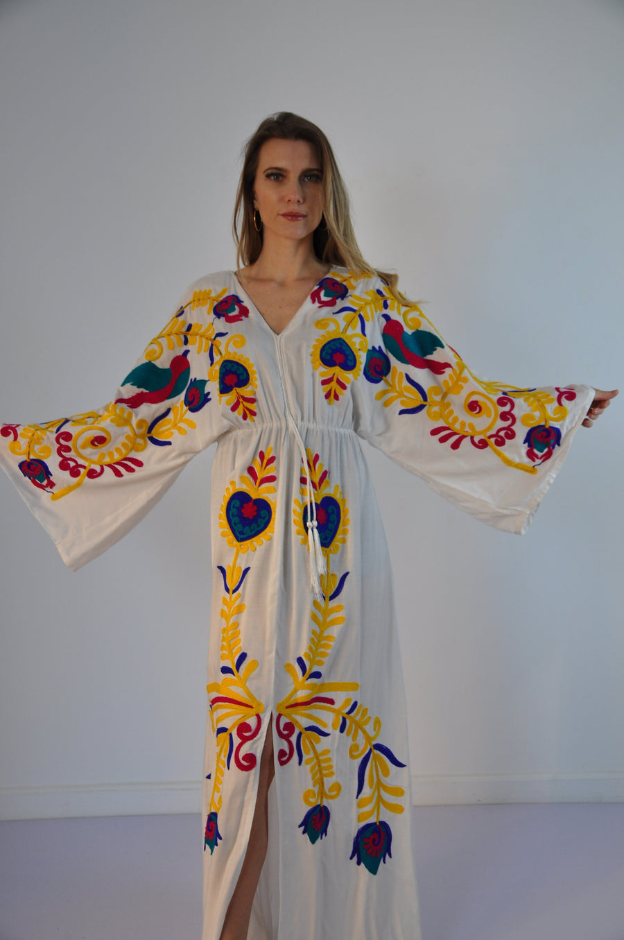 Vibrant white summer Kaftan, Embroidered Kaftan dress, Kaftans for women, Vacation kaftan, Bohemian maxi dress, boho