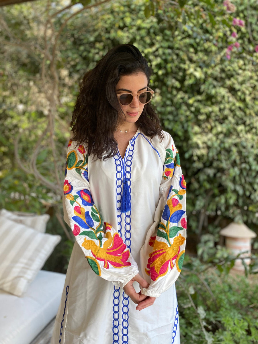 Buy Long Sleeve Cotton & Boho White Summer Kaftan Dress Gipci Buy Long Sleeve Cotton & Boho White Summer Kaftan Dress Gipci