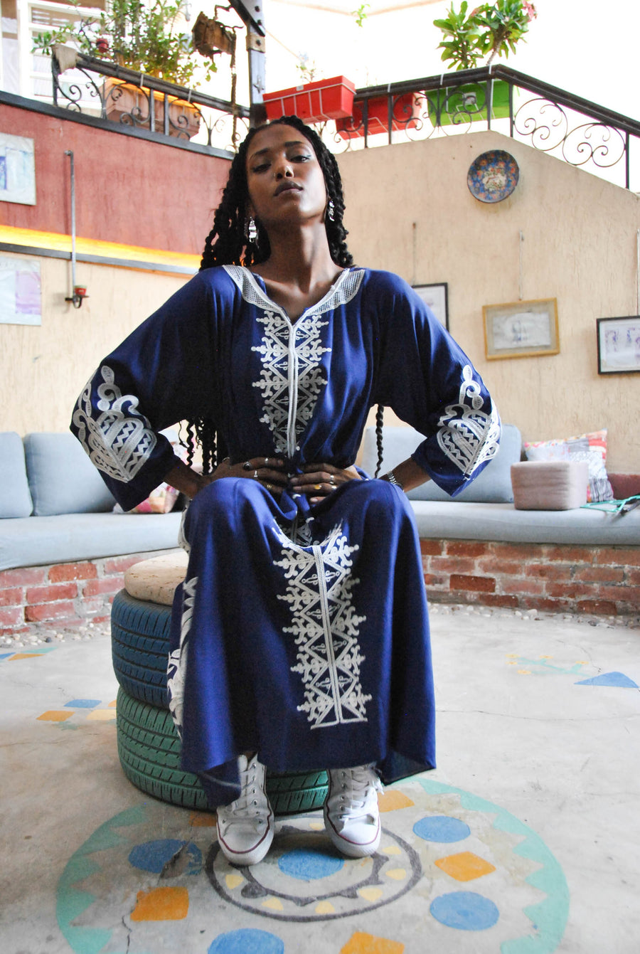 Navy Blue Caftan, moroccan embroidered Caftan, caftans for women, Moroccan caftan, Long sleeve Caftan,