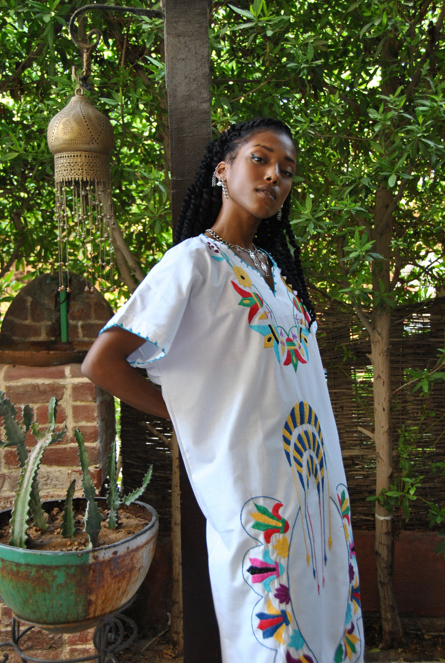 Hand embroidered white caftan, vacation caftan, summer caftan, Summer, beach caftan, resorts caftan, colorful, eccentric caftans, size XL