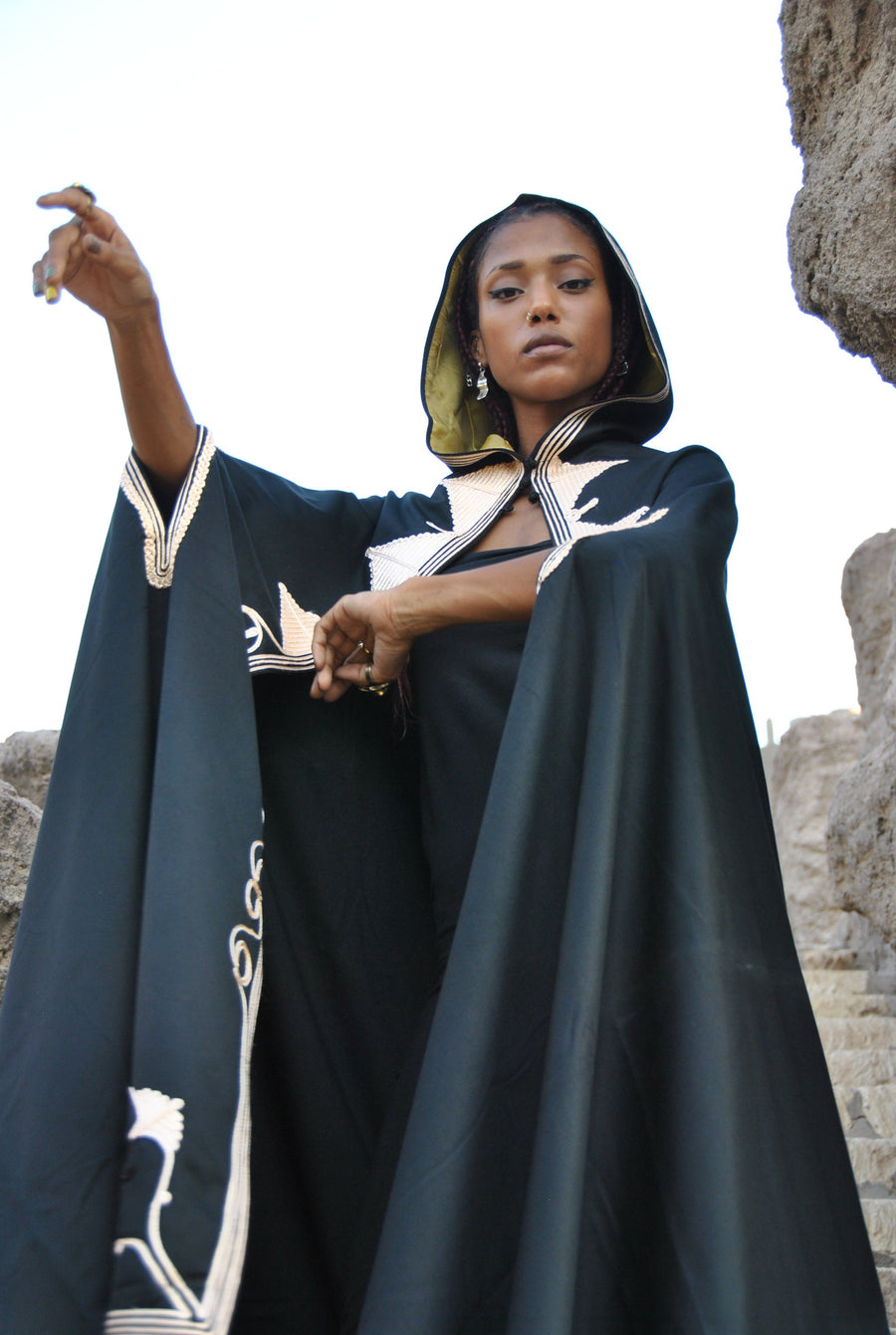 Moroccan embroidered hooded wool cape, Bohemian Hooded Cloak, Boho tribal winter hooded cloak, Moroccan cape, embroidered cape