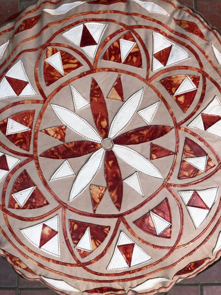 Eccentric Arabesque Moroccan pouf, Large Leather Poufs, One of a kind Pouf, Moroccan Pouf, Round Leather Pouf, Foot rest, bohemian pouf