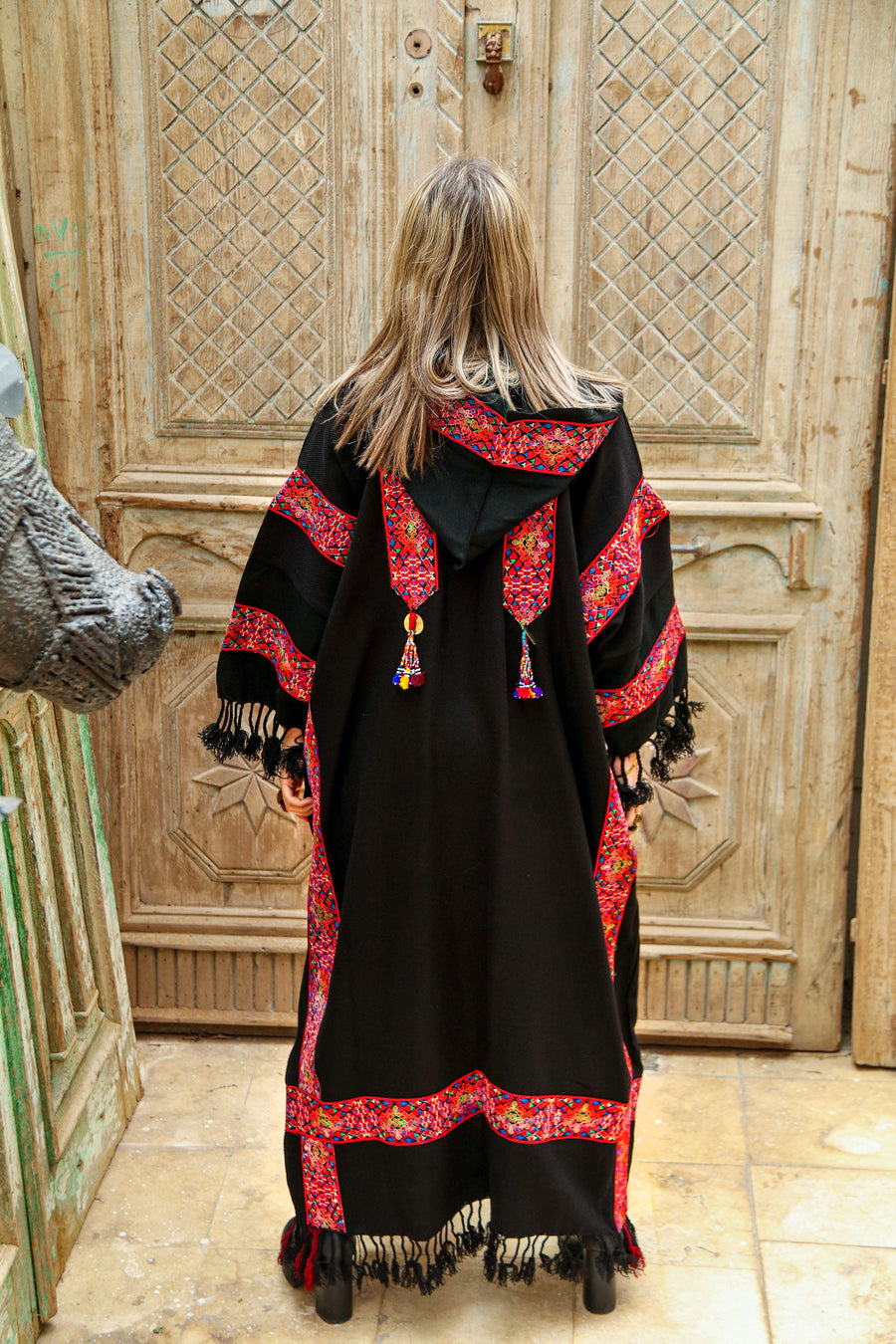 Plus size winter Kimono jacket, black winter kimono, boho kimono, Embroidered Wool Kimono, Hand loomed Kimono, Plus size Kimono, bohemian