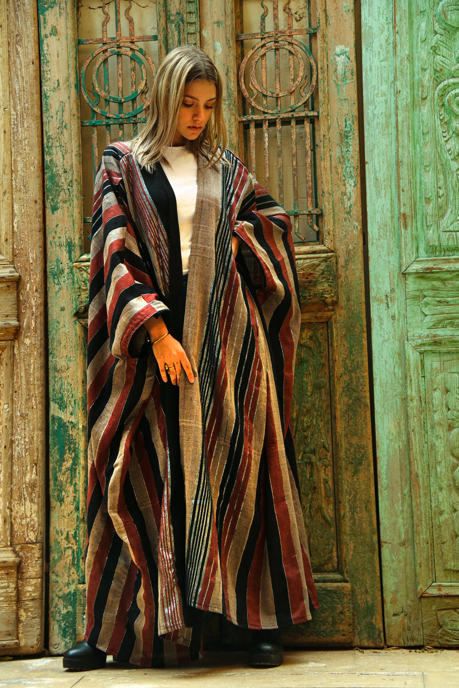 Stunning colorful hand loomed Cotton Abaya with silver threads, Summer Egyptian cotton Abaya, Colorful Abaya, Handmade Abaya, women abaya