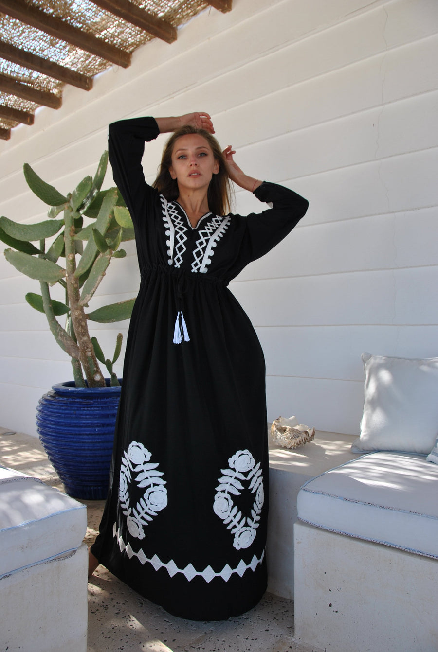 Chic black caftan, cotton Caftan, caftans for women, embroidery, embroidered Caftan, Caftan maxi dress, Caftans for women, Caftans