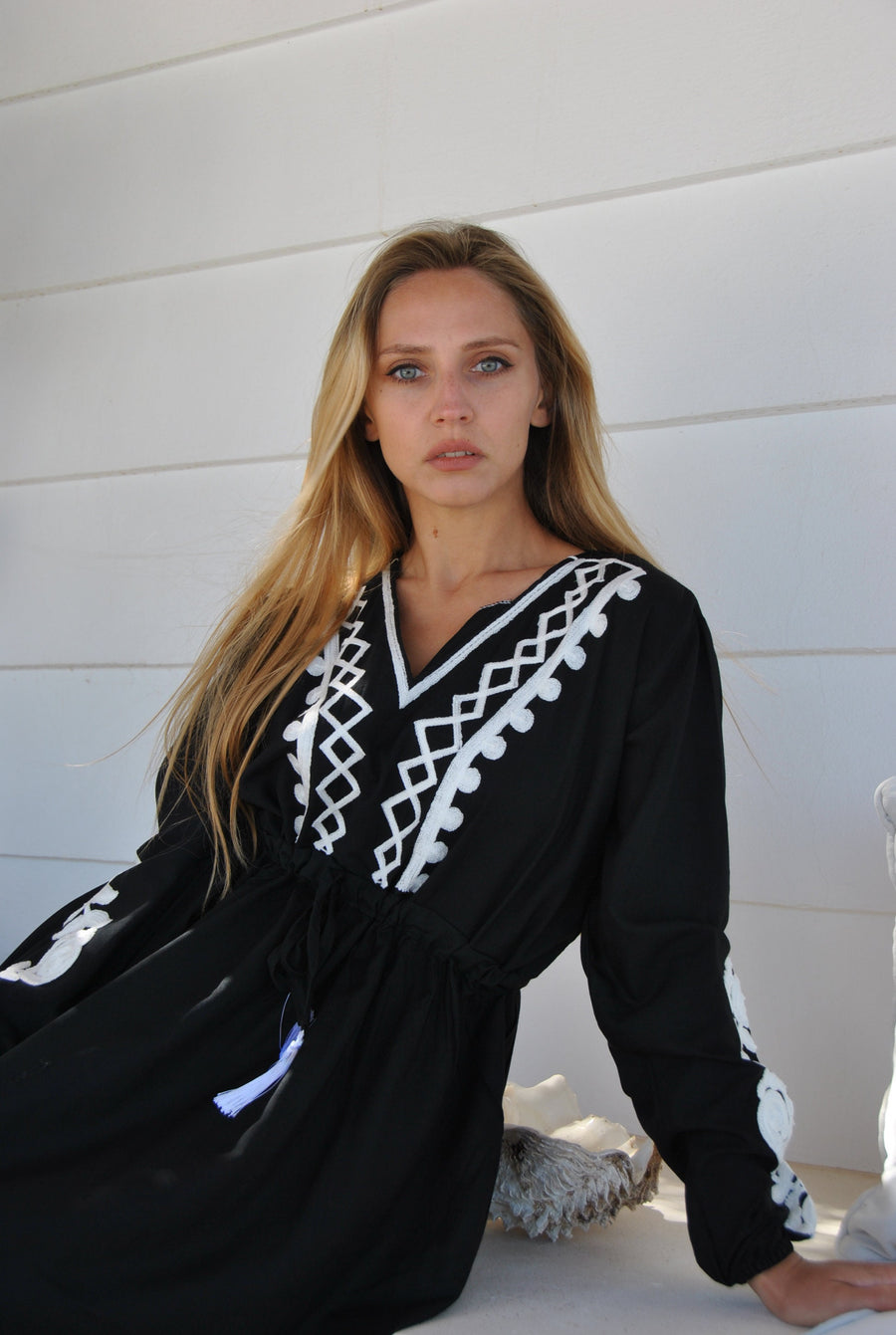 Chic black caftan, cotton Caftan, caftans for women, embroidery, embroidered Caftan, Caftan maxi dress, Caftans for women, Caftans