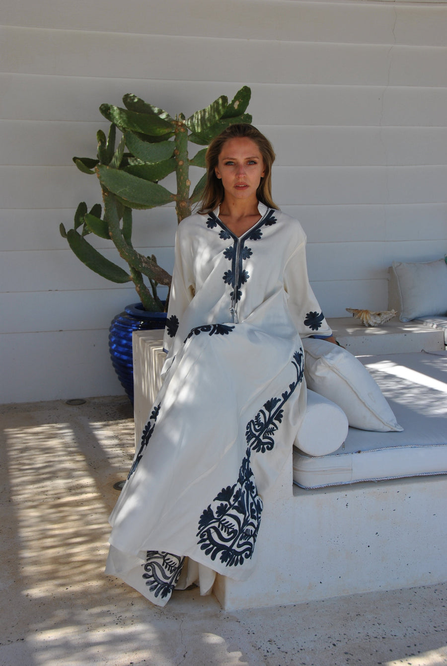 Angelic off white embroidered cotton Caftan, caftans for women, Kaftans, grey embroidered Caftan dress, Caftan maxi dress, Caftans for women