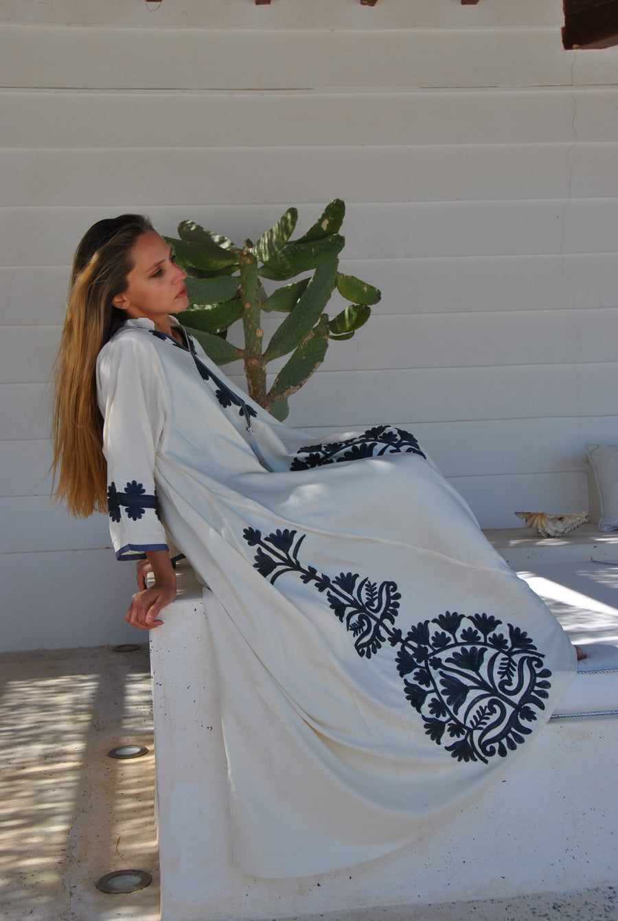 Angelic off white embroidered cotton Caftan, caftans for women, Kaftans, grey embroidered Caftan dress, Caftan maxi dress, Caftans for women