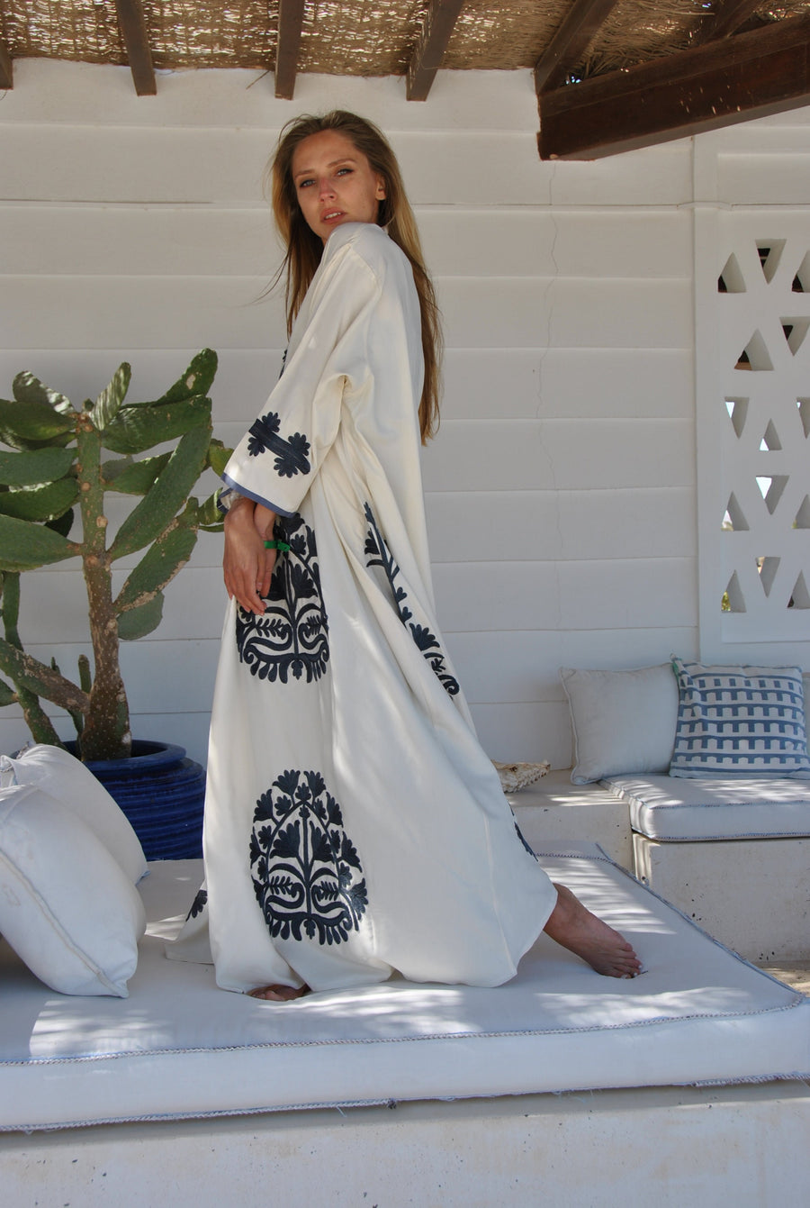 Angelic off white embroidered cotton Caftan, caftans for women, Kaftans, grey embroidered Caftan dress, Caftan maxi dress, Caftans for women