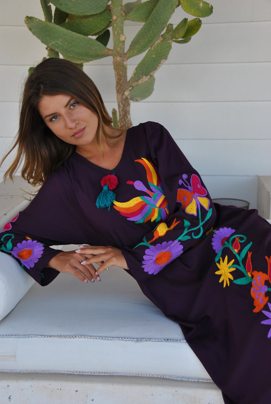 Purple peacock embroidered Caftan, caftans for women, embroidered Caftan dress, Caftan maxi dress, Caftans for women, cotton Caftans