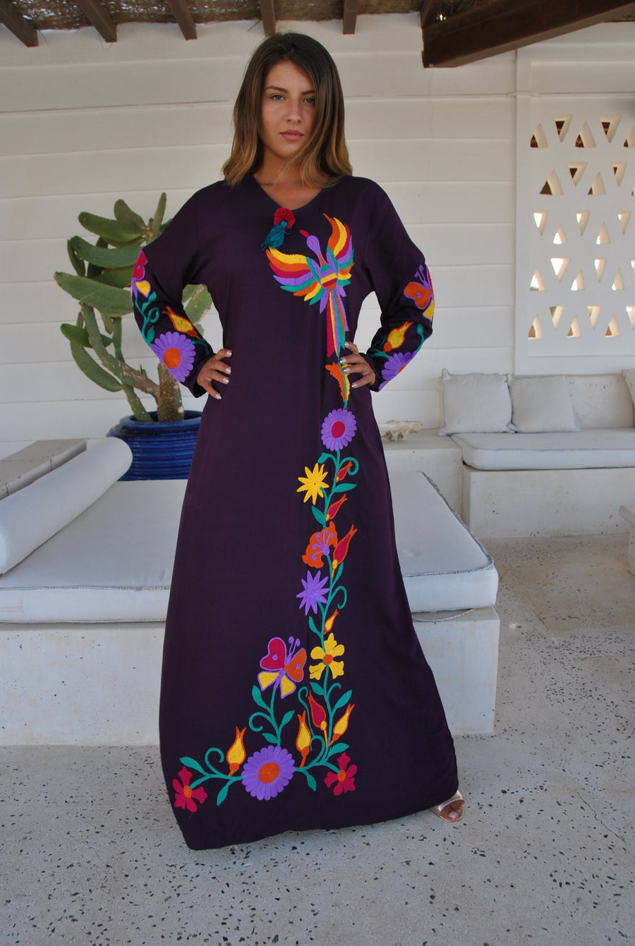 Purple peacock embroidered Caftan, caftans for women, embroidered Caftan dress, Caftan maxi dress, Caftans for women, cotton Caftans