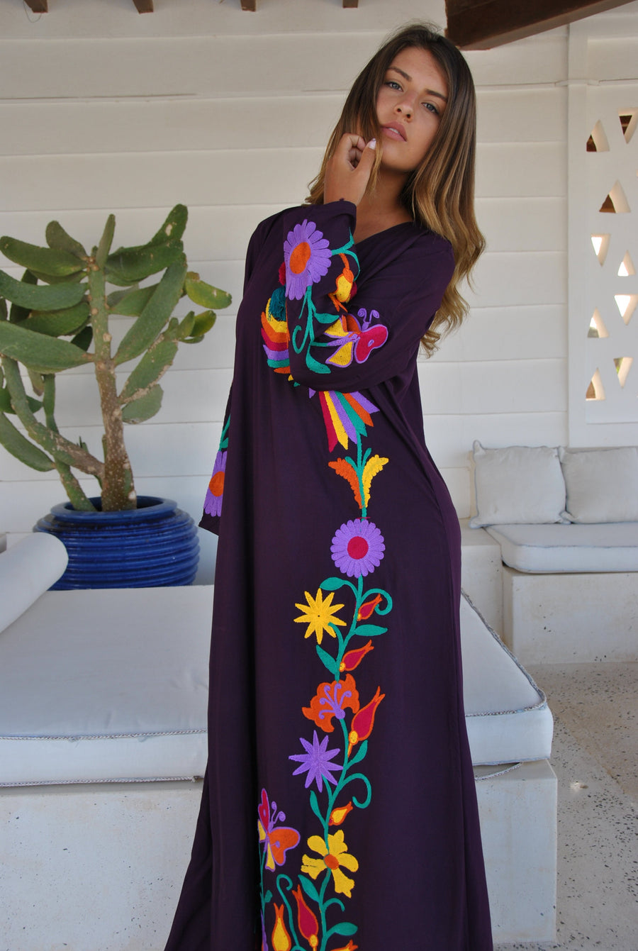 Purple peacock embroidered Caftan, caftans for women, embroidered Caftan dress, Caftan maxi dress, Caftans for women, cotton Caftans