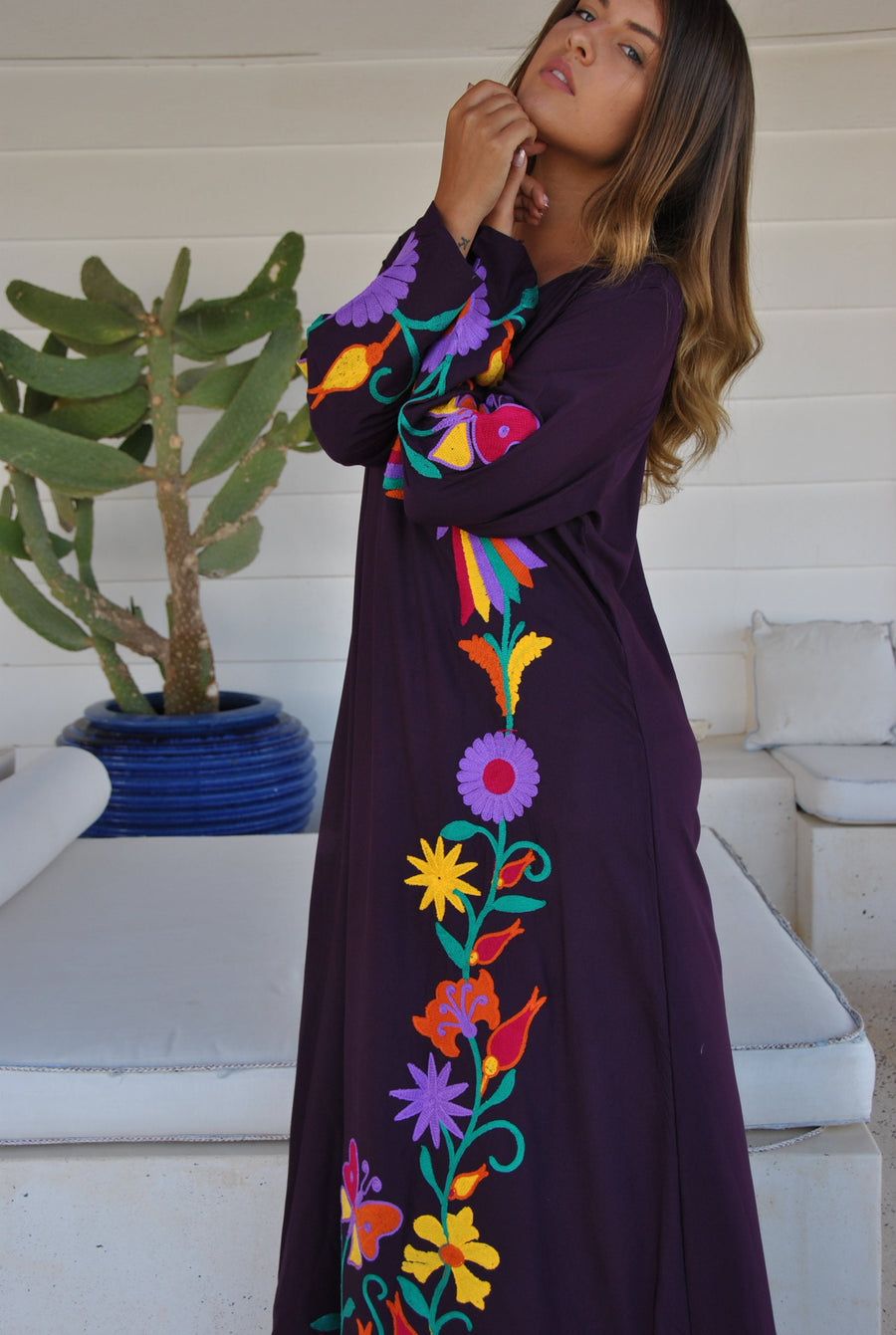 Purple peacock embroidered Caftan, caftans for women, embroidered Caftan dress, Caftan maxi dress, Caftans for women, cotton Caftans