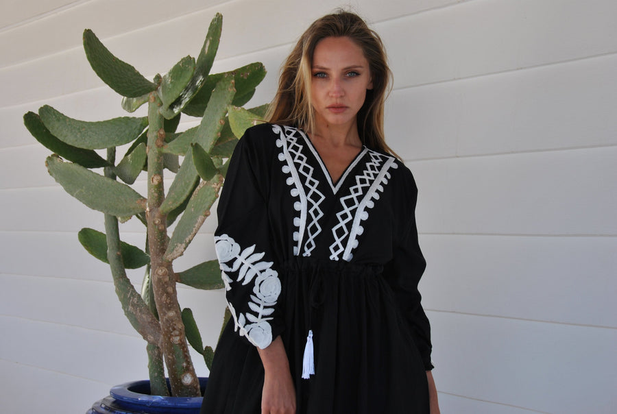 Chic black caftan, cotton Caftan, caftans for women, embroidery, embroidered Caftan, Caftan maxi dress, Caftans for women, Caftans