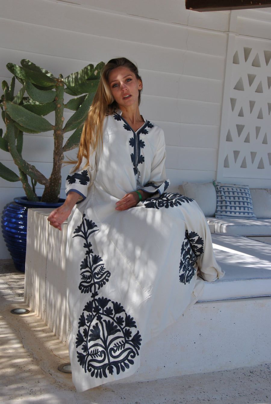 Angelic off white embroidered cotton Caftan, caftans for women, Kaftans, grey embroidered Caftan dress, Caftan maxi dress, Caftans for women