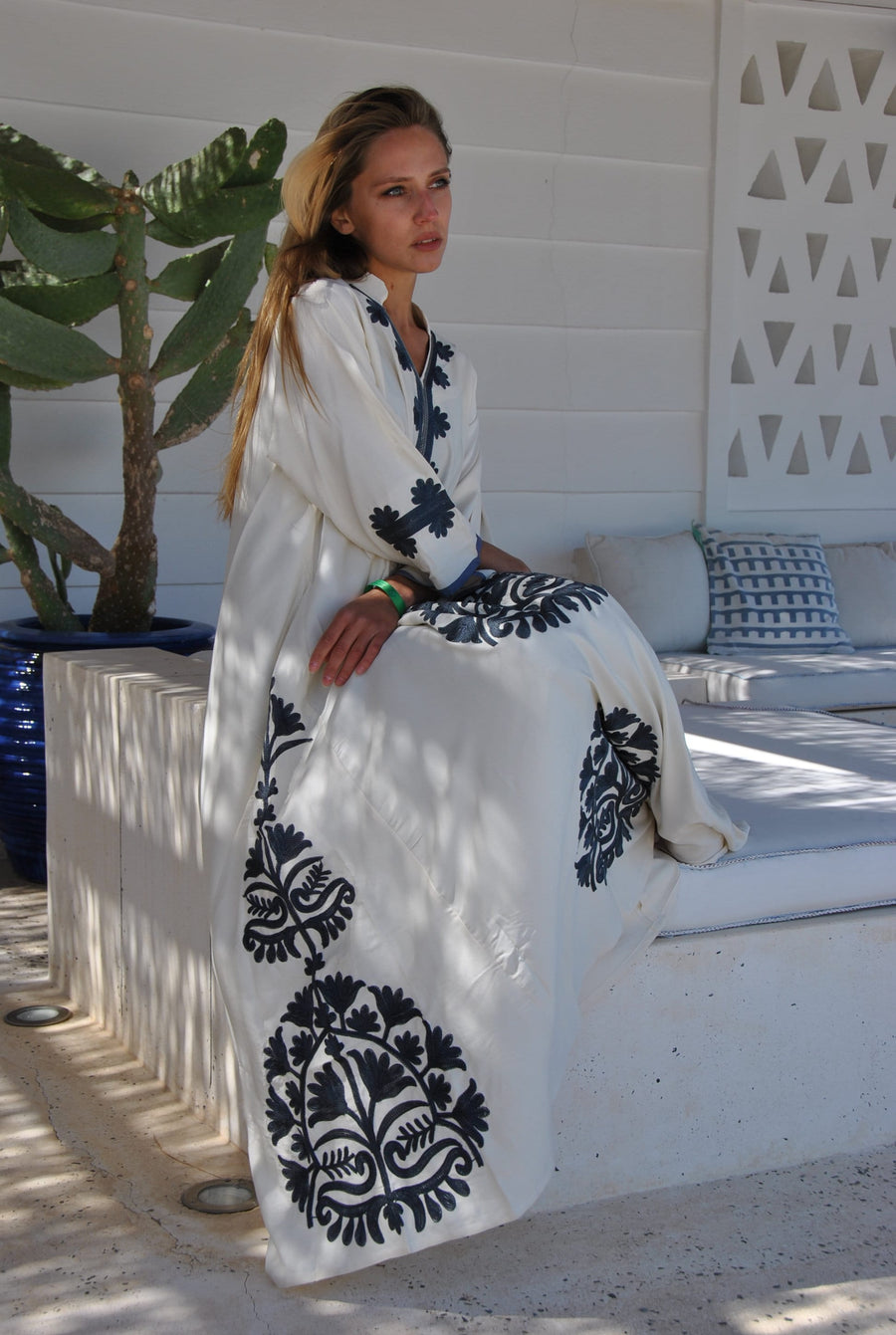 Angelic off white embroidered cotton Caftan, caftans for women, Kaftans, grey embroidered Caftan dress, Caftan maxi dress, Caftans for women