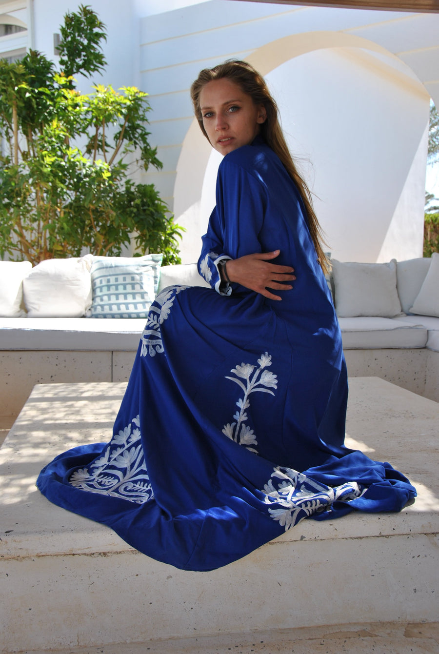 Chic blue embroidered cotton Caftan, caftans for women, Kaftans, embroidered Caftan dress, Caftan maxi dress, Caftans for women, Caftans