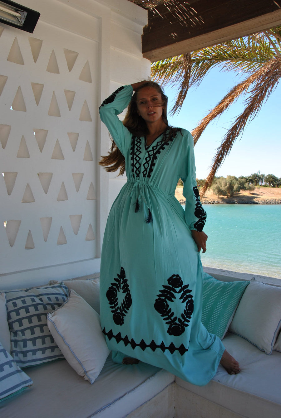 Chic plus size Turquoise caftan, cotton caftan for women, embroidered Caftan dress, Caftan maxi dress, Caftans for women, Caftans, summer