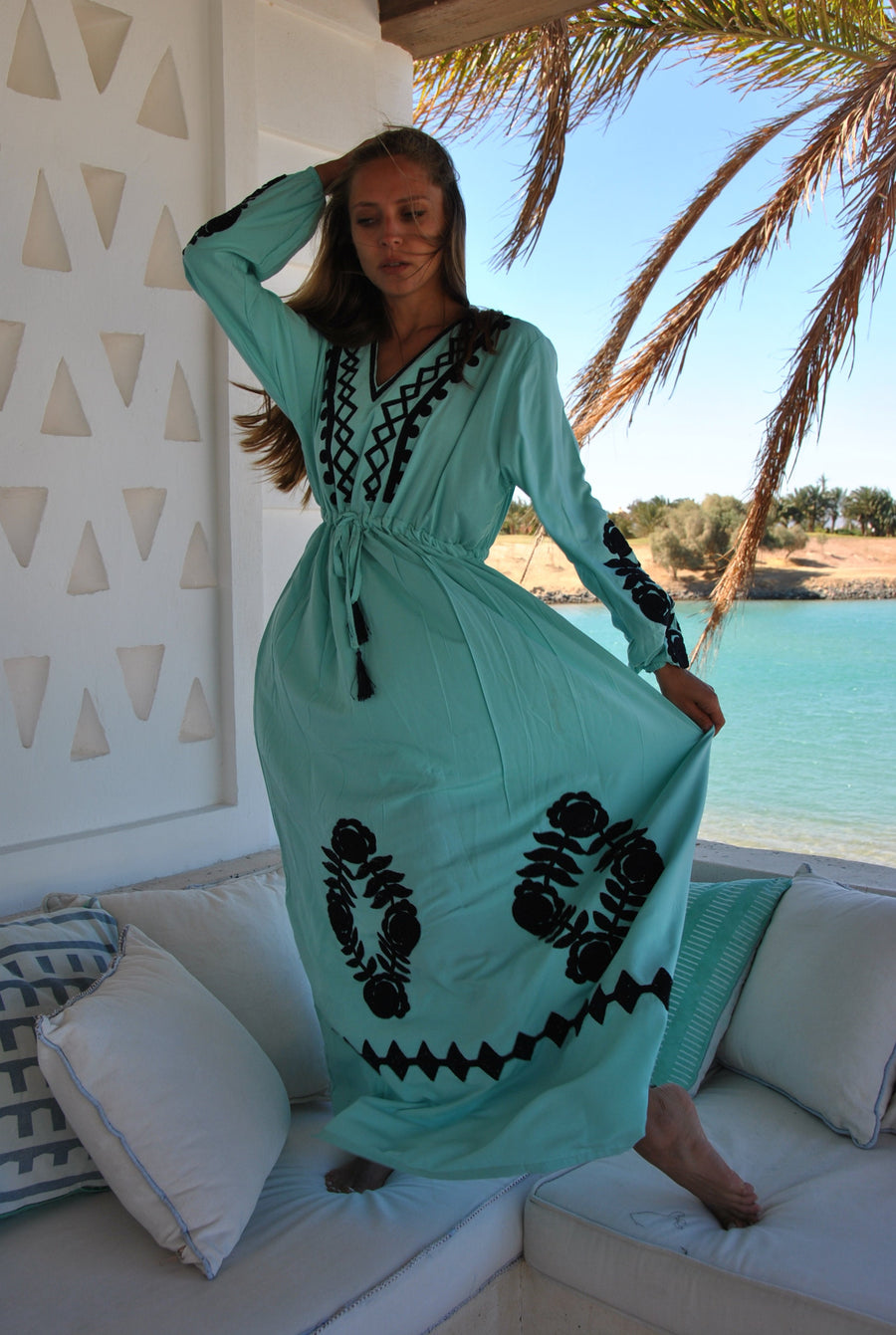 Chic plus size Turquoise caftan, cotton caftan for women, embroidered Caftan dress, Caftan maxi dress, Caftans for women, Caftans, summer