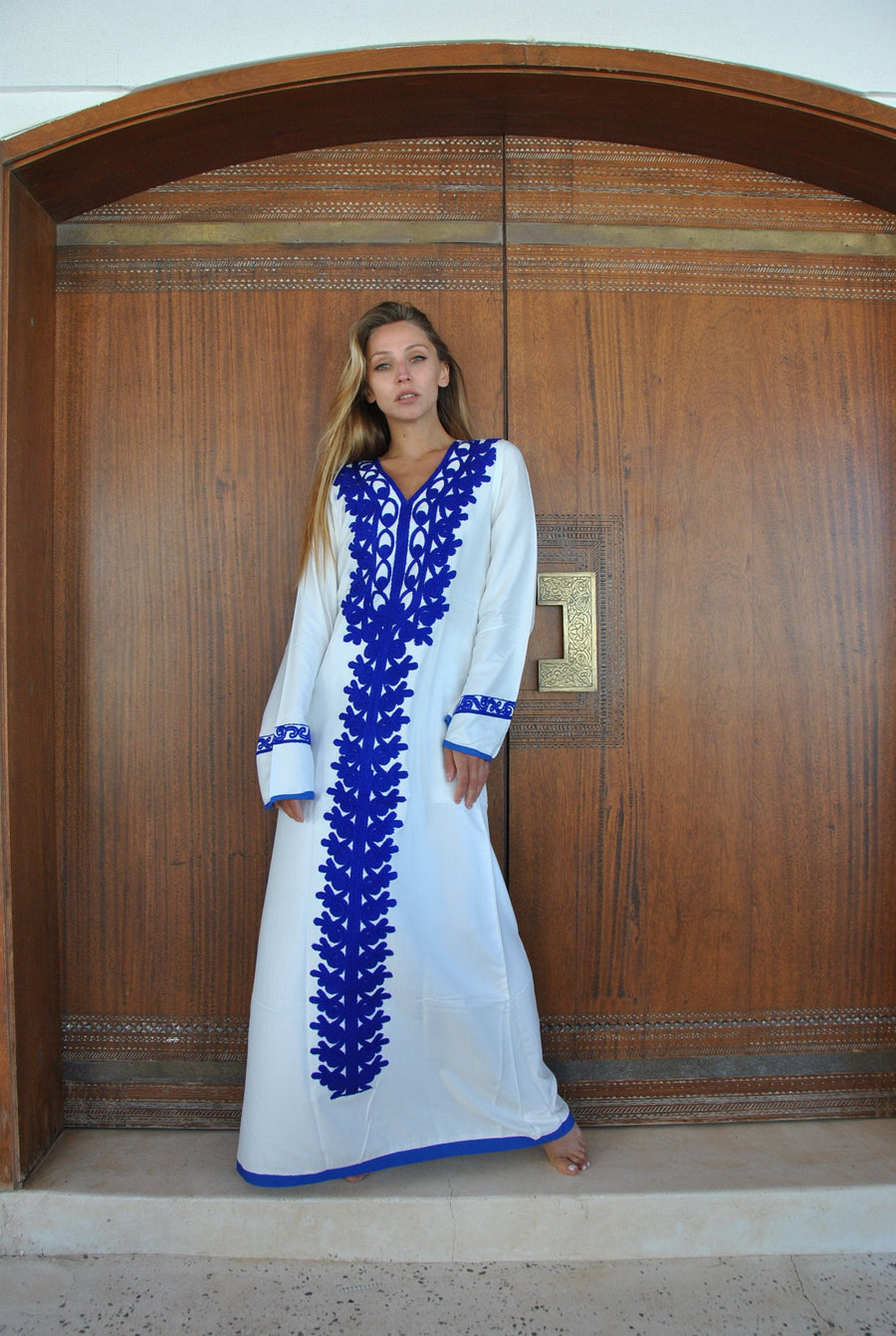 White Autumn / Winter Bohemian Maxi kaftan dress, Long sleeve caftan, Gipci White Autumn / Winter Bohemian Maxi kaftan dress, Long sleeve caftan, Gipci