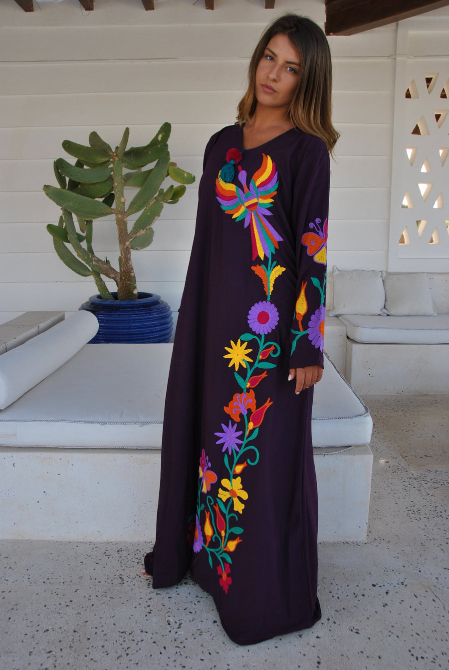 Purple peacock embroidered Caftan, caftans for women, embroidered Caftan dress, Caftan maxi dress, Caftans for women, cotton Caftans