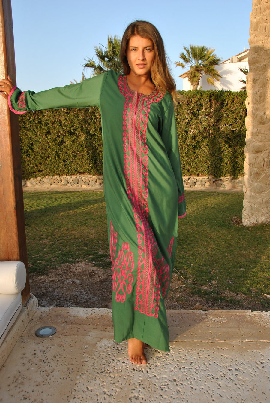 moroccan maxi dress Green Caftan Kaftan Noor Maxi Dress-Moroccan Resort & Lounge Kaftan
