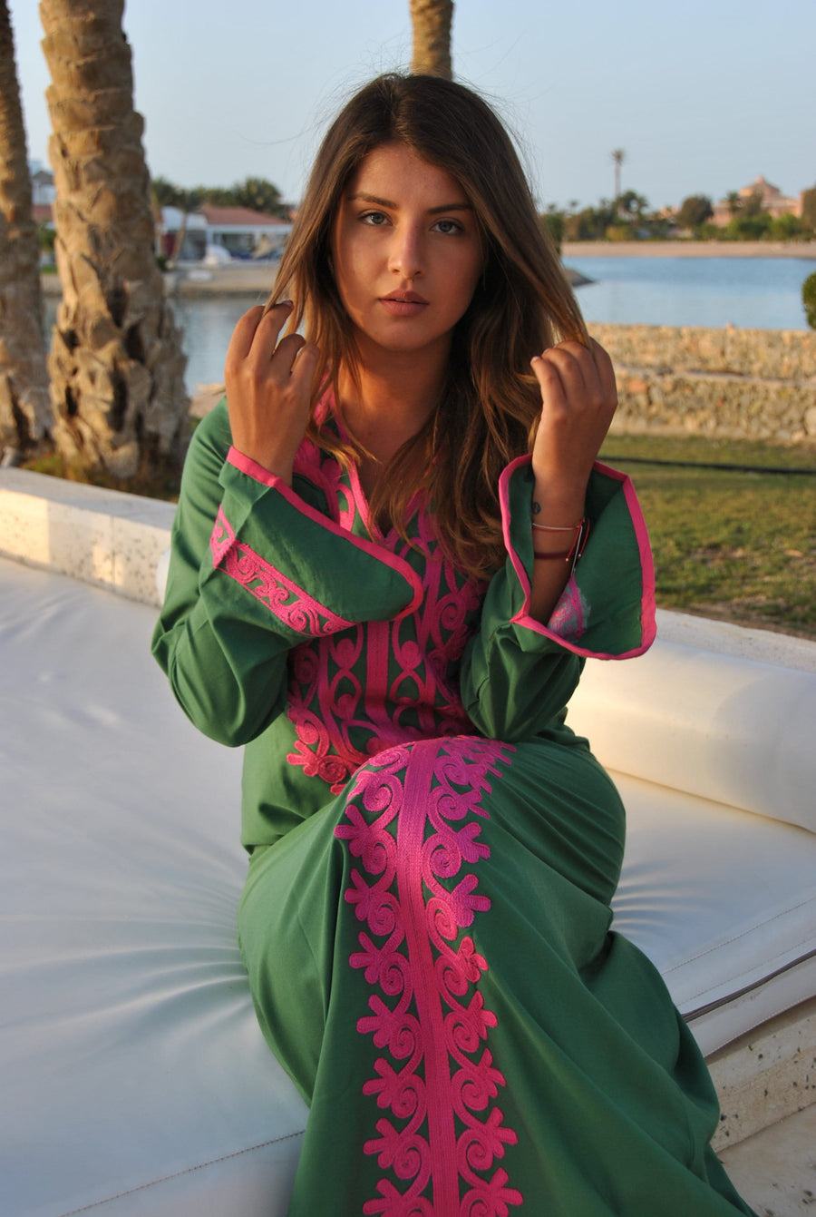 Green Autumn / Winter Bohemian Maxi kaftan dress, Long sleeve caftan, Gipci Green Autumn / Winter Bohemian Maxi kaftan dress, Long sleeve caftan, Gipci