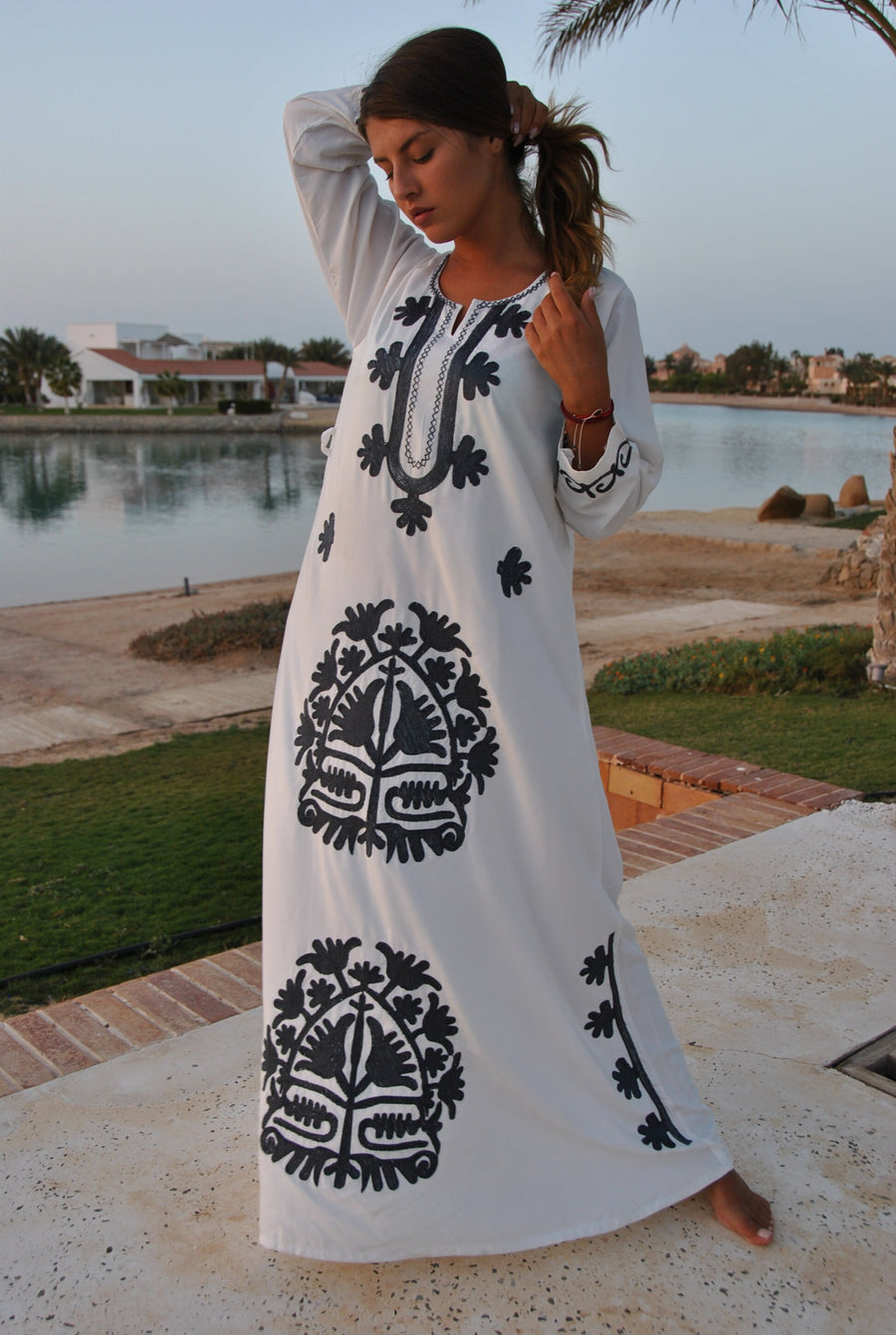 Elegant White embroidered Caftan, summer caftans for women, Caftans for women, embroidered Caftan dress, Caftan maxi dress, womens caftans