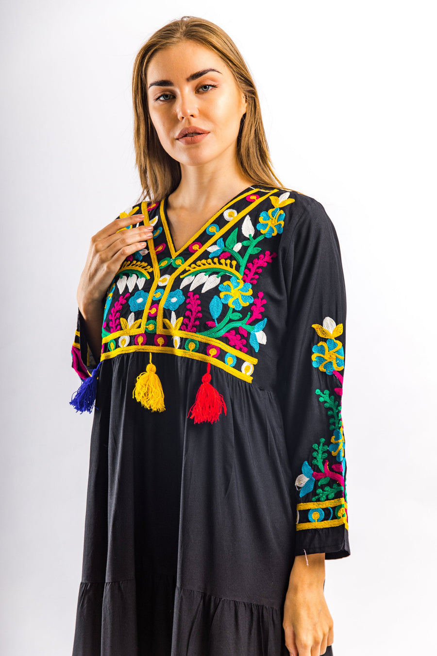 Black embroidered Caftan with tassels, caftans for women, embroidered Caftan dress, Caftan maxi dress, Caftans for women, Caftans
