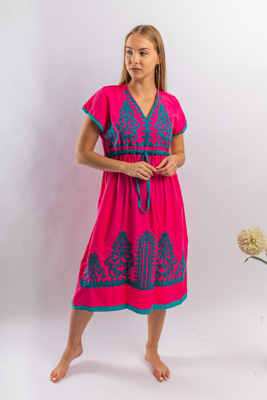 Pink Tunic embroidered kaftan dress, Boho embroidery tunic dress, Pink Summer tunic dress, beach tunic, resorts tunic, Gypsy dress