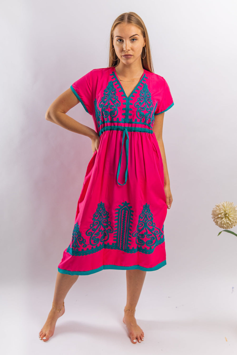 Pink Tunic embroidered kaftan dress, Boho embroidery tunic dress, Pink Summer tunic dress, beach tunic, resorts tunic, Gypsy dress