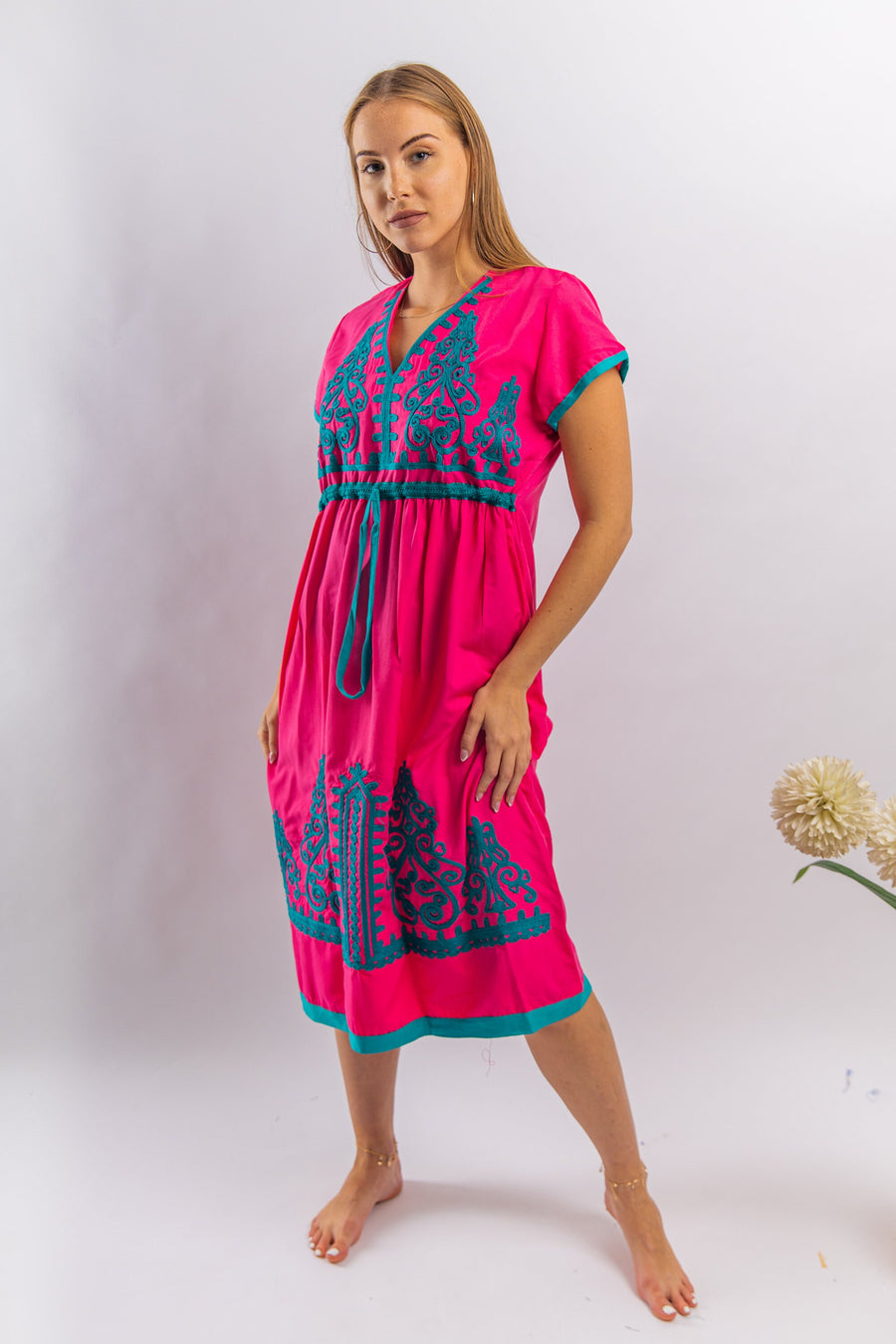 Pink Tunic embroidered kaftan dress, Boho embroidery tunic dress, Pink Summer tunic dress, beach tunic, resorts tunic, Gypsy dress