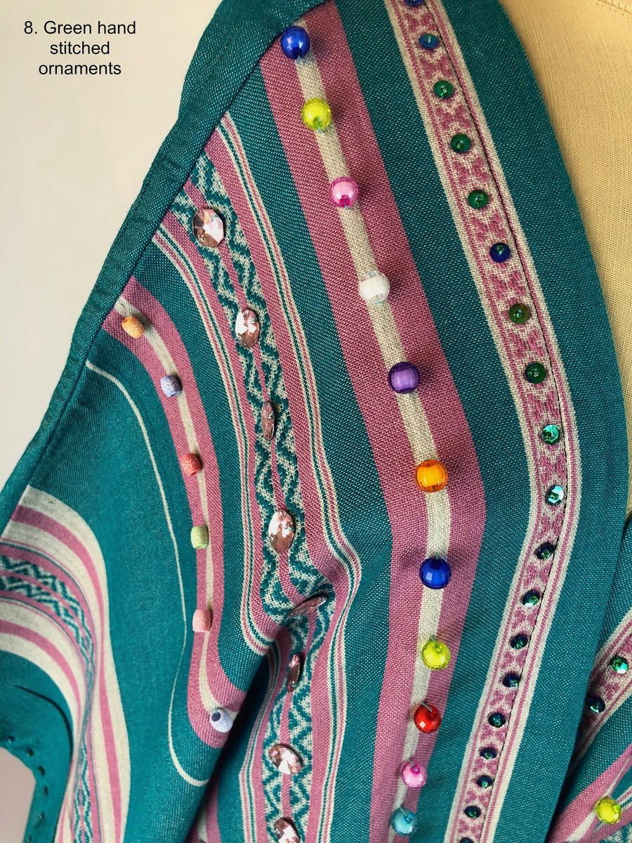 Navy Blue Gypsy hand loomed Abaya, Vibrant hand stitched details, Winter Wool Abaya, Blue Kimono, Abaya, Handmade Abayas, Abaya for women
